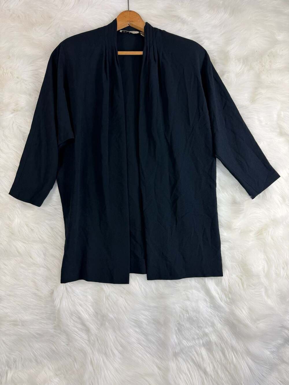 Liz Claiborne Open Front Cardigan Size 8 Black Pleated